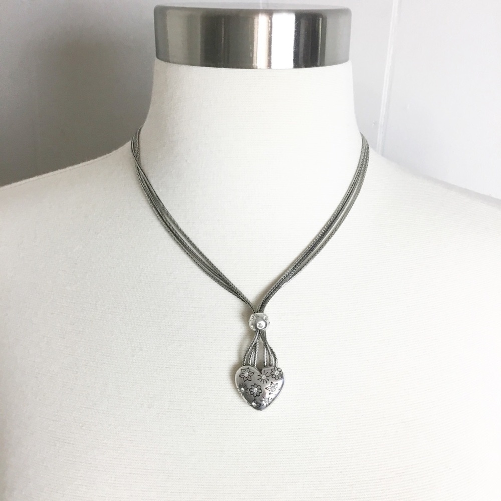 Brighton Heart Silver Necklace With Floral Design Layered